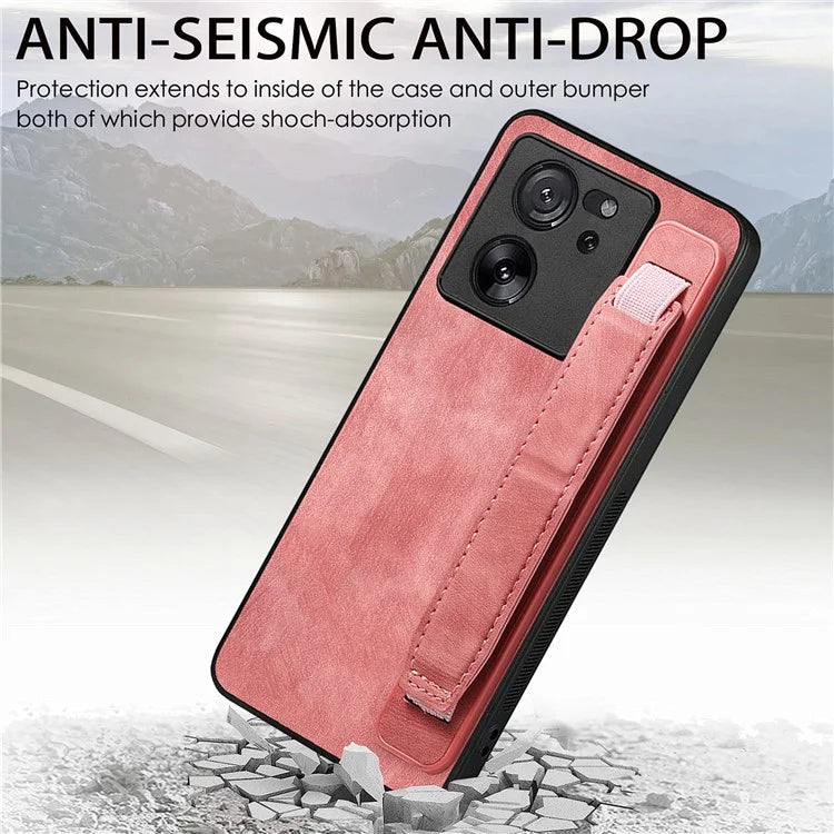 D11 For Xiaomi 13T / 13T Pro Cell Phone Case Vintage PU Leather+TPU Cover with Wristband Design
