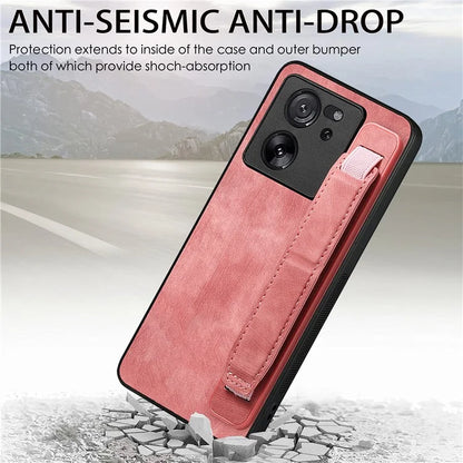 D11 For Xiaomi 13T / 13T Pro Cell Phone Case Vintage PU Leather+TPU Cover with Wristband Design
