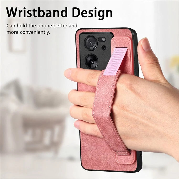 D11 For Xiaomi 13T / 13T Pro Cell Phone Case Vintage PU Leather+TPU Cover with Wristband Design