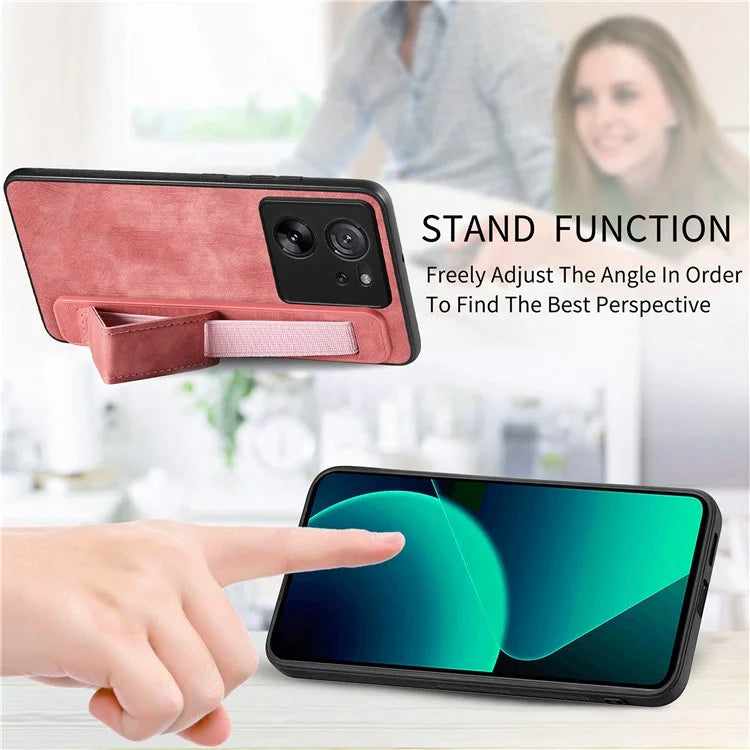 D11 For Xiaomi 13T / 13T Pro Cell Phone Case Vintage PU Leather+TPU Cover with Wristband Design