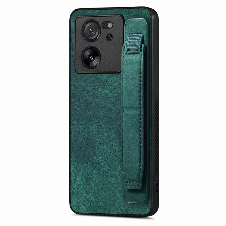 D11 For Xiaomi 13T / 13T Pro Cell Phone Case Vintage PU Leather+TPU Cover with Wristband Design