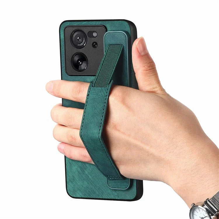 D11 For Xiaomi 13T / 13T Pro Cell Phone Case Vintage PU Leather+TPU Cover with Wristband Design