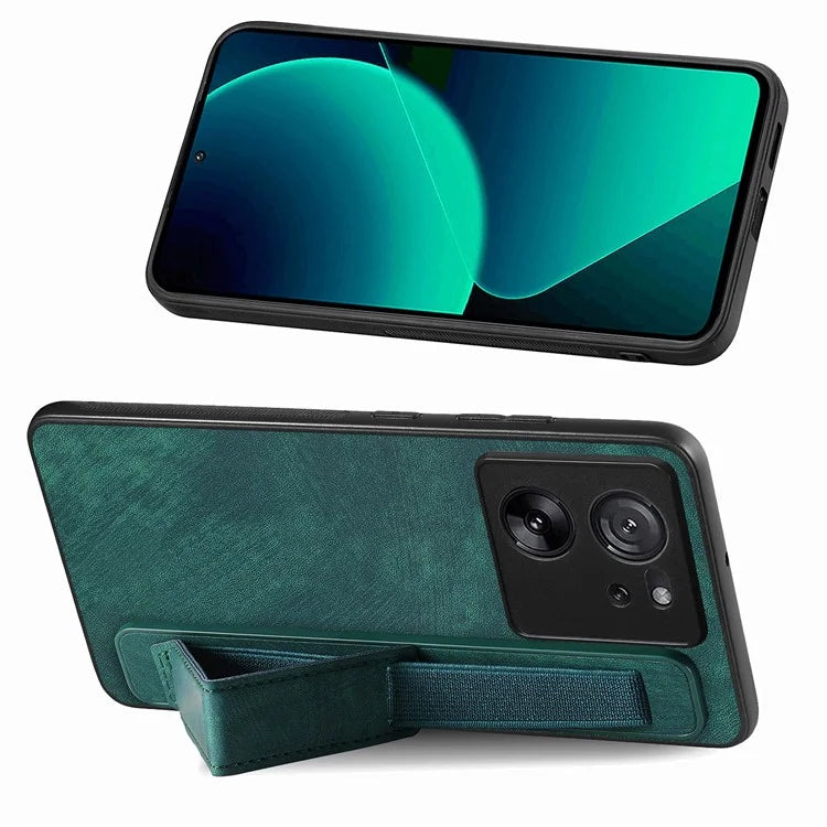 D11 For Xiaomi 13T / 13T Pro Cell Phone Case Vintage PU Leather+TPU Cover with Wristband Design