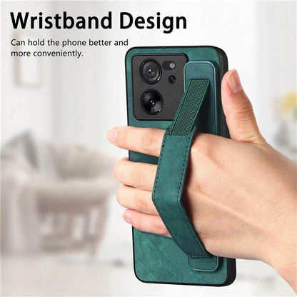 D11 For Xiaomi 13T / 13T Pro Cell Phone Case Vintage PU Leather+TPU Cover with Wristband Design