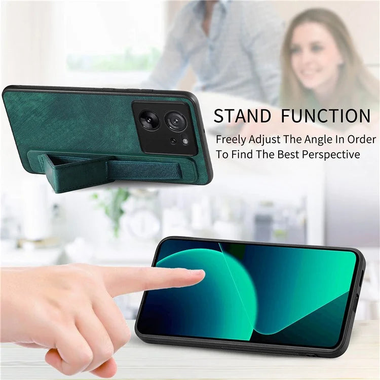 D11 For Xiaomi 13T / 13T Pro Cell Phone Case Vintage PU Leather+TPU Cover with Wristband Design