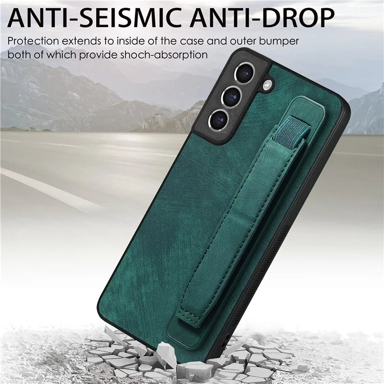 D11 For Samsung Galaxy S21 FE 5G Phone Case Wristband Kickstand Leather Back Cover