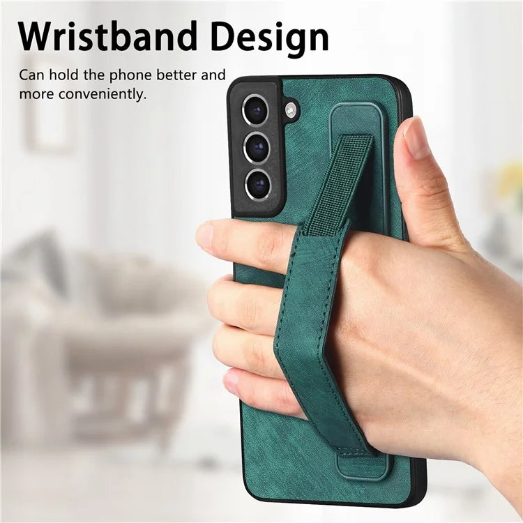 D11 For Samsung Galaxy S21 FE 5G Phone Case Wristband Kickstand Leather Back Cover