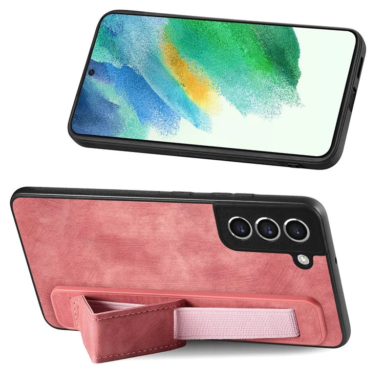 D11 For Samsung Galaxy S21 FE 5G Phone Case Wristband Kickstand Leather Back Cover