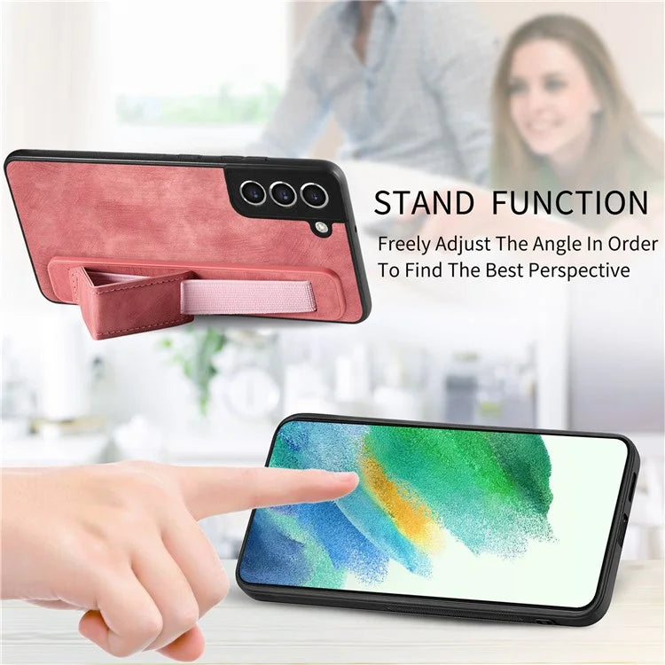 D11 For Samsung Galaxy S21 FE 5G Phone Case Wristband Kickstand Leather Back Cover
