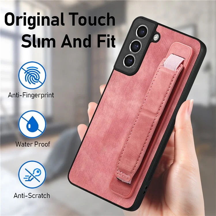 D11 For Samsung Galaxy S21 FE 5G Phone Case Wristband Kickstand Leather Back Cover