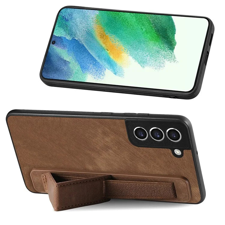 D11 For Samsung Galaxy S21 FE 5G Phone Case Wristband Kickstand Leather Back Cover