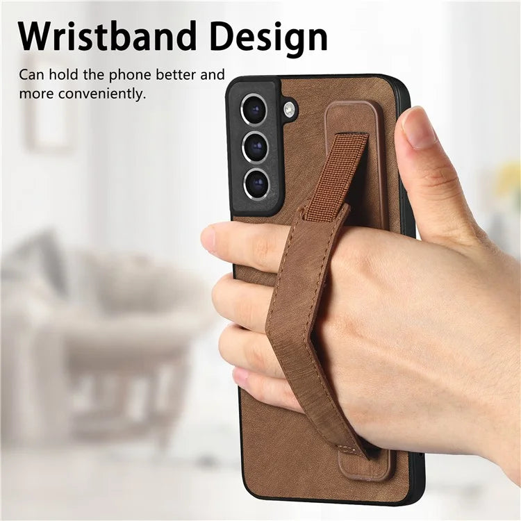D11 For Samsung Galaxy S21 FE 5G Phone Case Wristband Kickstand Leather Back Cover