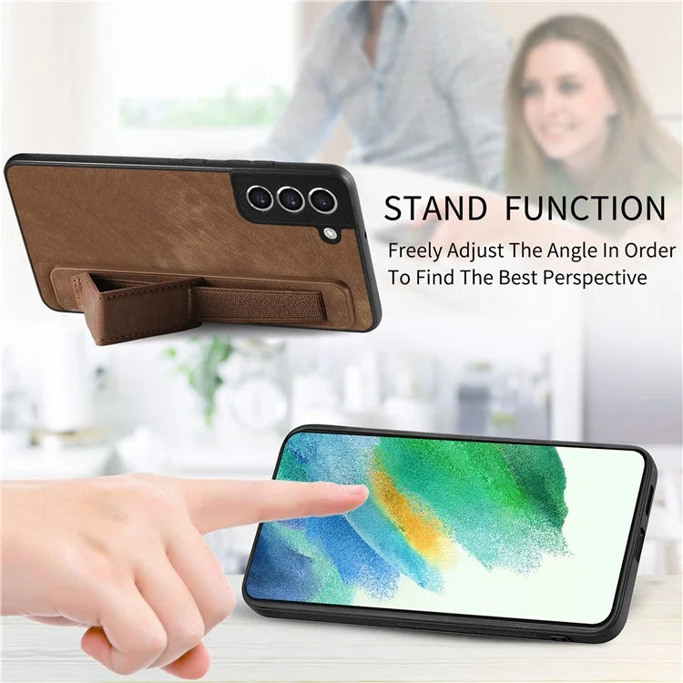 D11 For Samsung Galaxy S21 FE 5G Phone Case Wristband Kickstand Leather Back Cover