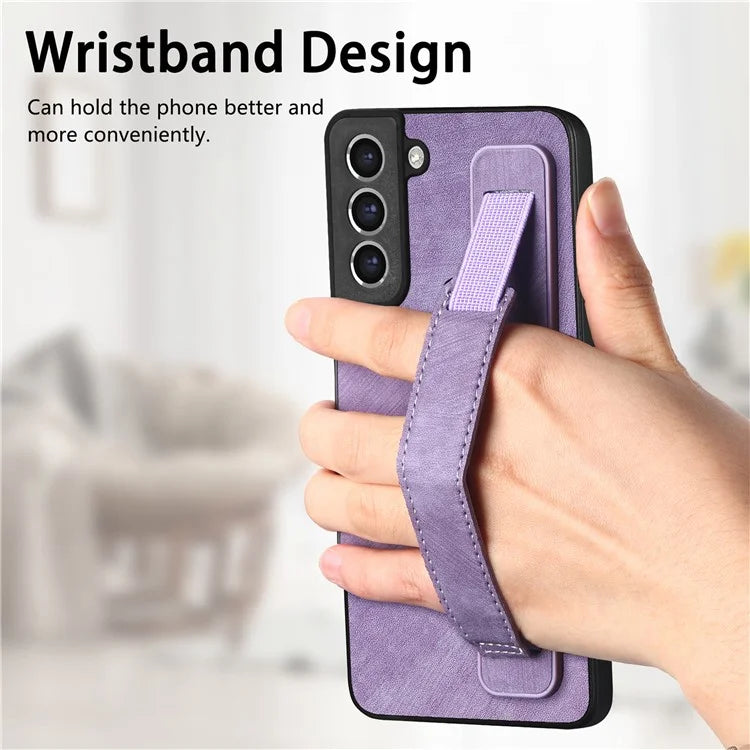 D11 For Samsung Galaxy S21 FE 5G Phone Case Wristband Kickstand Leather Back Cover