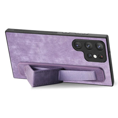 D11 For Samsung Galaxy S22 Ultra 5G Case Wristband Kickstand Leather Coated TPU Protective Cover