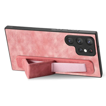 D11 For Samsung Galaxy S22 Ultra 5G Case Wristband Kickstand Leather Coated TPU Protective Cover