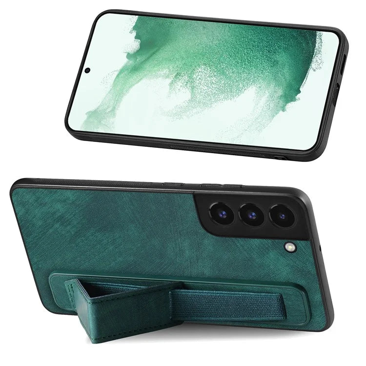 D11 For Samsung Galaxy S22 5G Leather Case Vintage Wristband Kickstand Phone Guard Cover