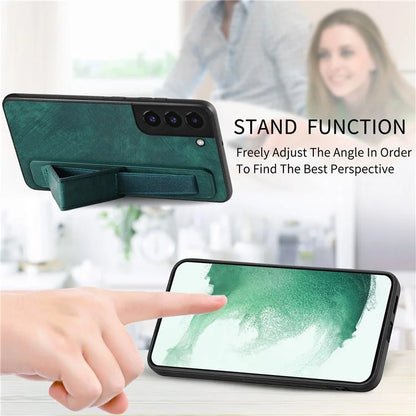 D11 For Samsung Galaxy S22 5G Leather Case Vintage Wristband Kickstand Phone Guard Cover
