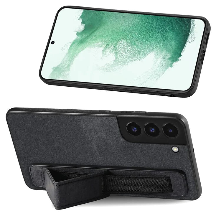 D11 For Samsung Galaxy S22 5G Leather Case Vintage Wristband Kickstand Phone Guard Cover