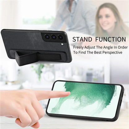 D11 For Samsung Galaxy S22 5G Leather Case Vintage Wristband Kickstand Phone Guard Cover
