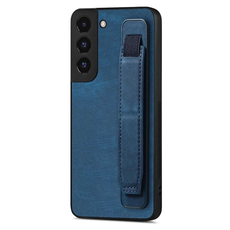 D11 For Samsung Galaxy S22 5G Leather Case Vintage Wristband Kickstand Phone Guard Cover
