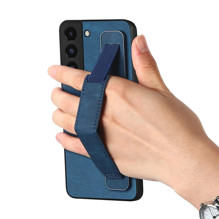 D11 For Samsung Galaxy S22 5G Leather Case Vintage Wristband Kickstand Phone Guard Cover