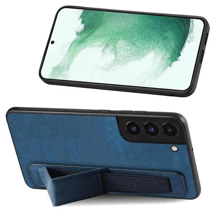 D11 For Samsung Galaxy S22 5G Leather Case Vintage Wristband Kickstand Phone Guard Cover