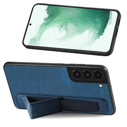 D11 For Samsung Galaxy S22 5G Leather Case Vintage Wristband Kickstand Phone Guard Cover