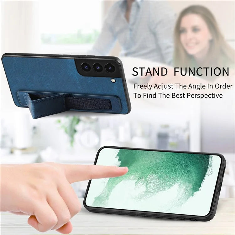 D11 For Samsung Galaxy S22 5G Leather Case Vintage Wristband Kickstand Phone Guard Cover