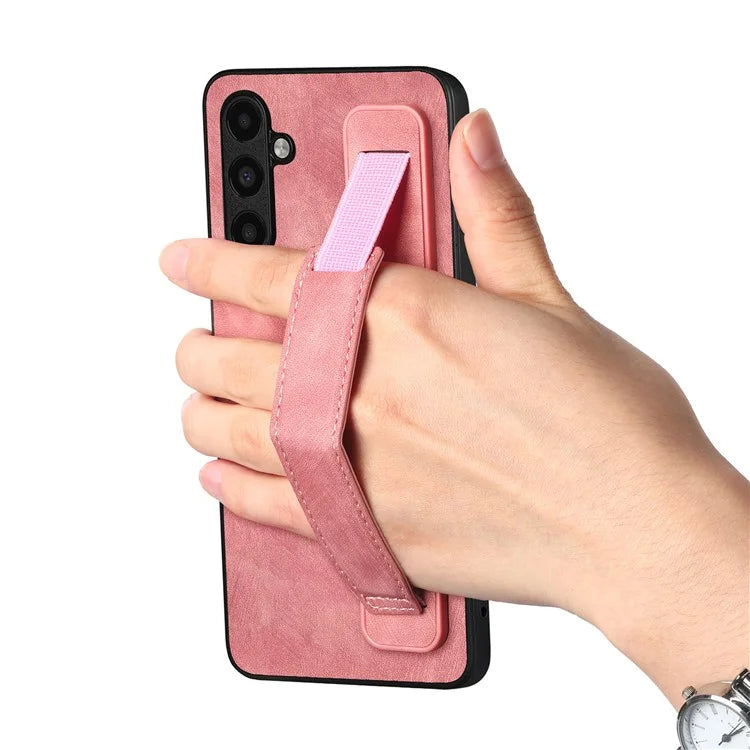 D11 For Samsung Galaxy A13 5G Case Wristband Kickstand Retro Leather Coated TPU Cover