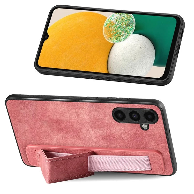 D11 For Samsung Galaxy A13 5G Case Wristband Kickstand Retro Leather Coated TPU Cover