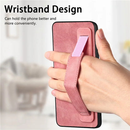D11 For Samsung Galaxy A13 5G Case Wristband Kickstand Retro Leather Coated TPU Cover