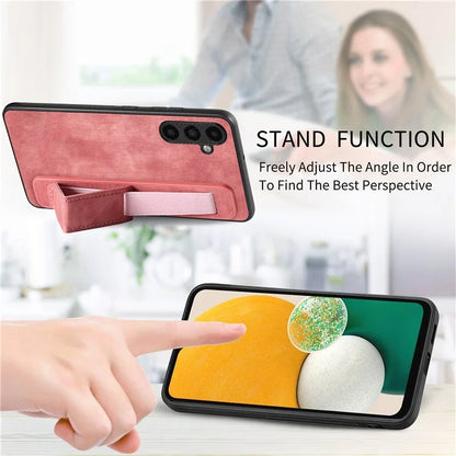 D11 For Samsung Galaxy A13 5G Case Wristband Kickstand Retro Leather Coated TPU Cover