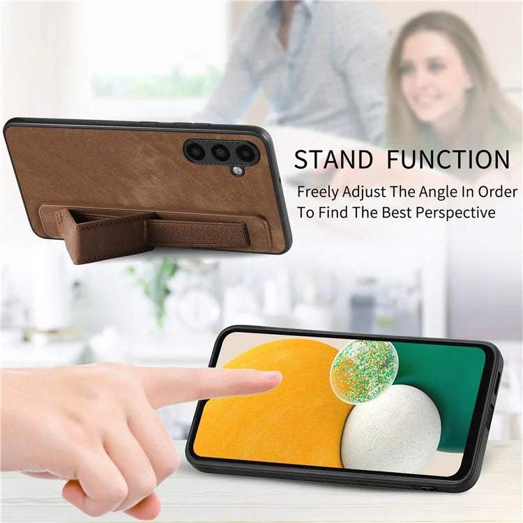 D11 For Samsung Galaxy A13 5G Case Wristband Kickstand Retro Leather Coated TPU Cover