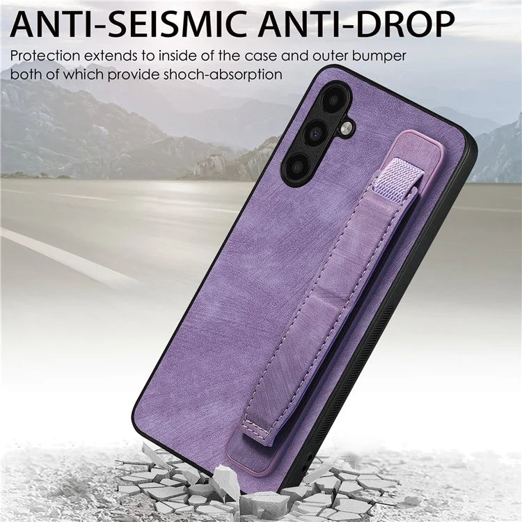 D11 For Samsung Galaxy A13 5G Case Wristband Kickstand Retro Leather Coated TPU Cover
