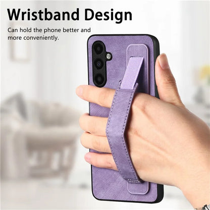 D11 For Samsung Galaxy A13 5G Case Wristband Kickstand Retro Leather Coated TPU Cover