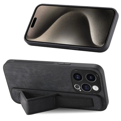D11 For iPhone 15 Pro Leather+TPU Phone Case Wristband Kickstand