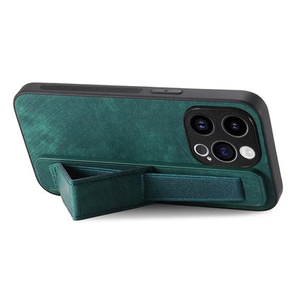 D11 For iPhone 15 Pro Leather+TPU Phone Case Wristband Kickstand