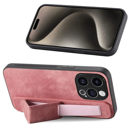 D11 For iPhone 15 Pro Leather+TPU Phone Case Wristband Kickstand