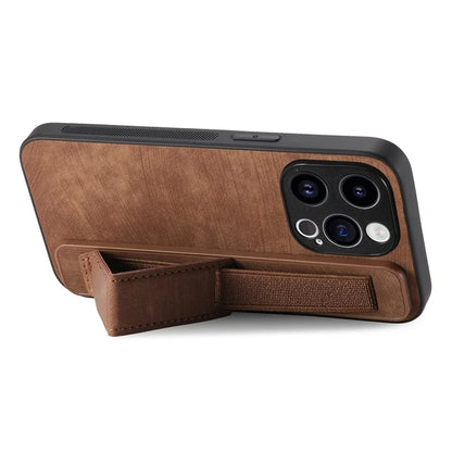 D11 For iPhone 15 Pro Leather+TPU Phone Case Wristband Kickstand