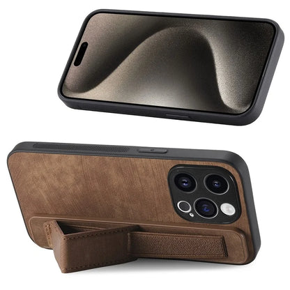 D11 For iPhone 15 Pro Leather+TPU Phone Case Wristband Kickstand
