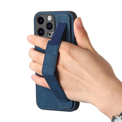 D11 For iPhone 15 Pro Leather+TPU Phone Case Wristband Kickstand