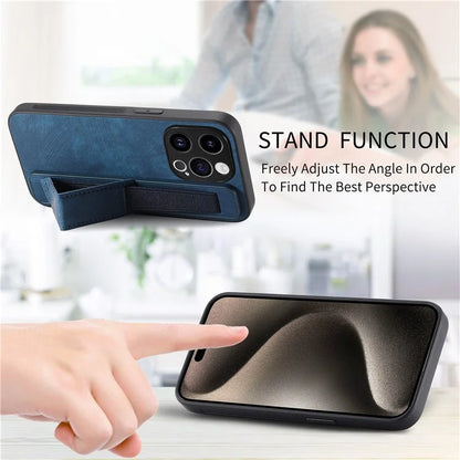 D11 For iPhone 15 Pro Leather+TPU Phone Case Wristband Kickstand