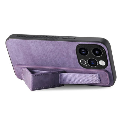 D11 For iPhone 15 Pro Leather+TPU Phone Case Wristband Kickstand