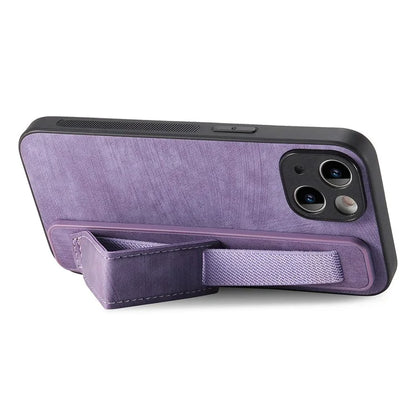 D11 For iPhone 15 Case Wristband Kickstand Leather+TPU Drop-proof Phone Protector