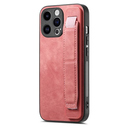 D11 For iPhone 14 Pro Case Retro Leather Scratch-resistant Wristband Kickstand Smartphone Cover