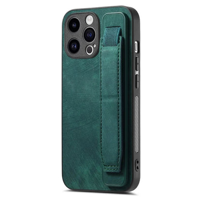 D11 For iPhone 14 Pro Case Retro Leather Scratch-resistant Wristband Kickstand Smartphone Cover