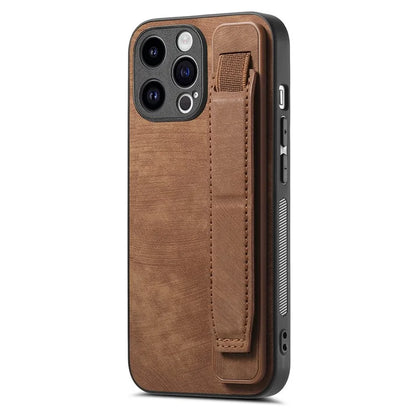 D11 For iPhone 14 Pro Case Retro Leather Scratch-resistant Wristband Kickstand Smartphone Cover