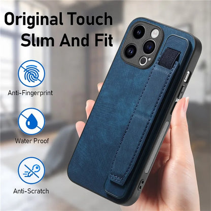 D11 For iPhone 14 Pro Case Retro Leather Scratch-resistant Wristband Kickstand Smartphone Cover