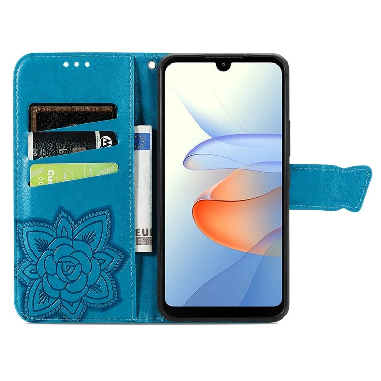 For ZTE Blade L220 Cell Phone Case Butterfly Imprinted Wallet Stand Shockproof Cover with Wallet
